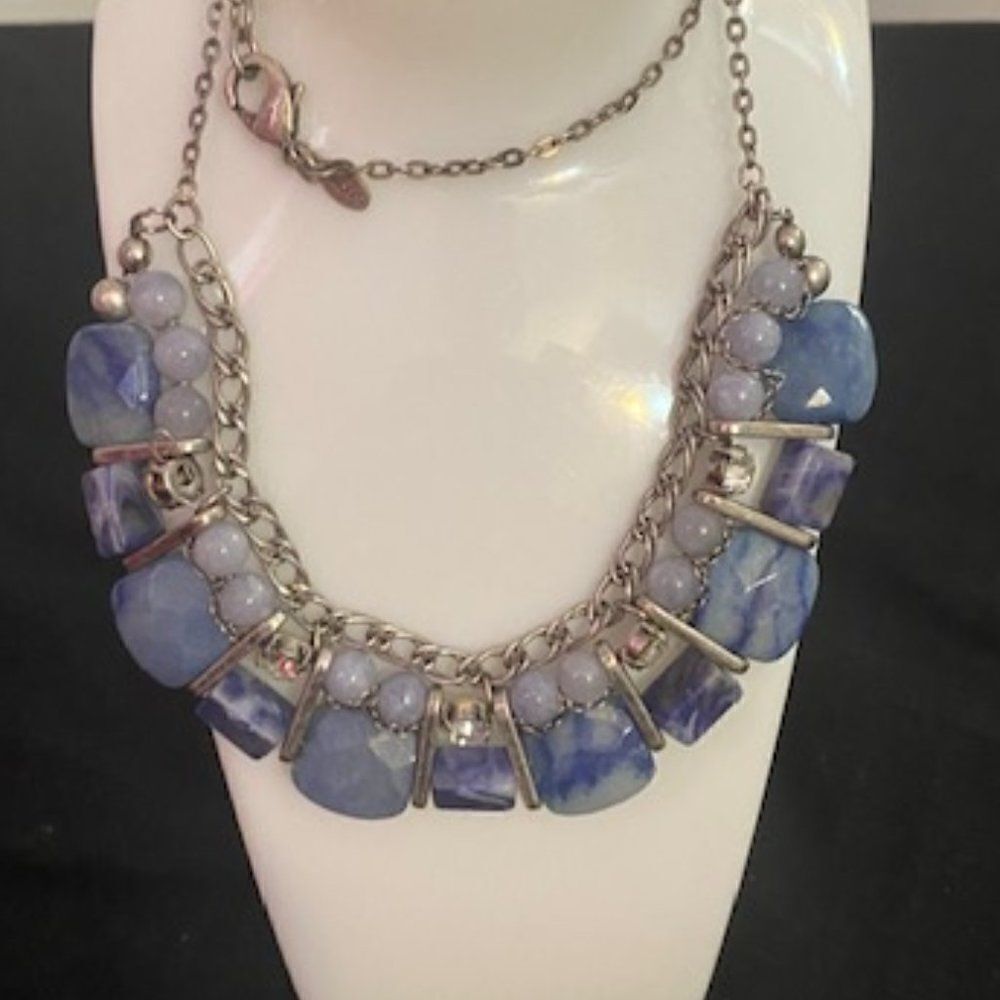 Chico's Blue/Gray Stones silver tone hardware necklace